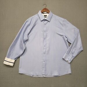 Rosso Milano Men's Blue Modern Fit Long Sleeve Flip Cuff Dress Shirt‎ Size 17.5